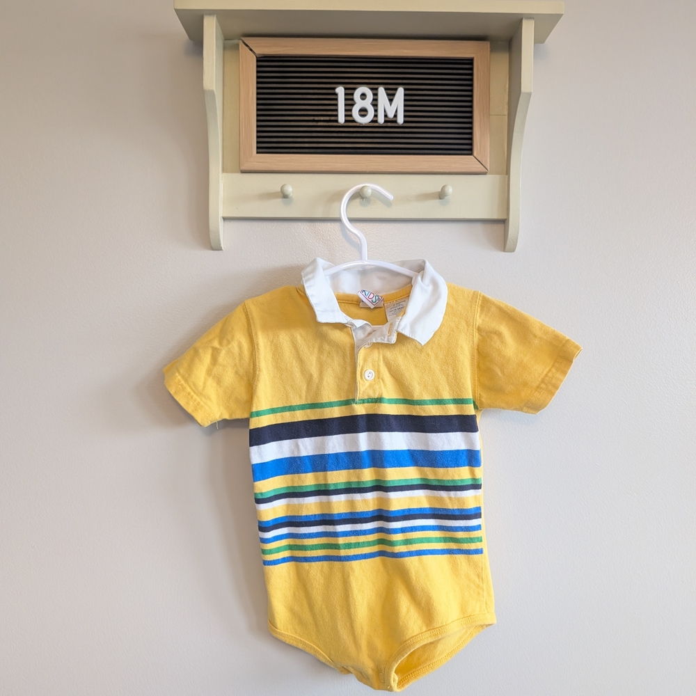 Yellow Striped Kids Bodysuit with White Collar